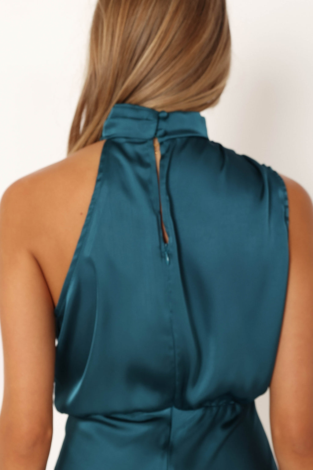 Anabelle Teal Satin-Feel Wedding Guest Mini Dress - view 7