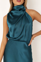 Anabelle Teal Satin-Feel Wedding Guest Mini Dress - view 8