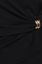 Declan Black Round Neck Faux Wrap Mini Dress - view 6