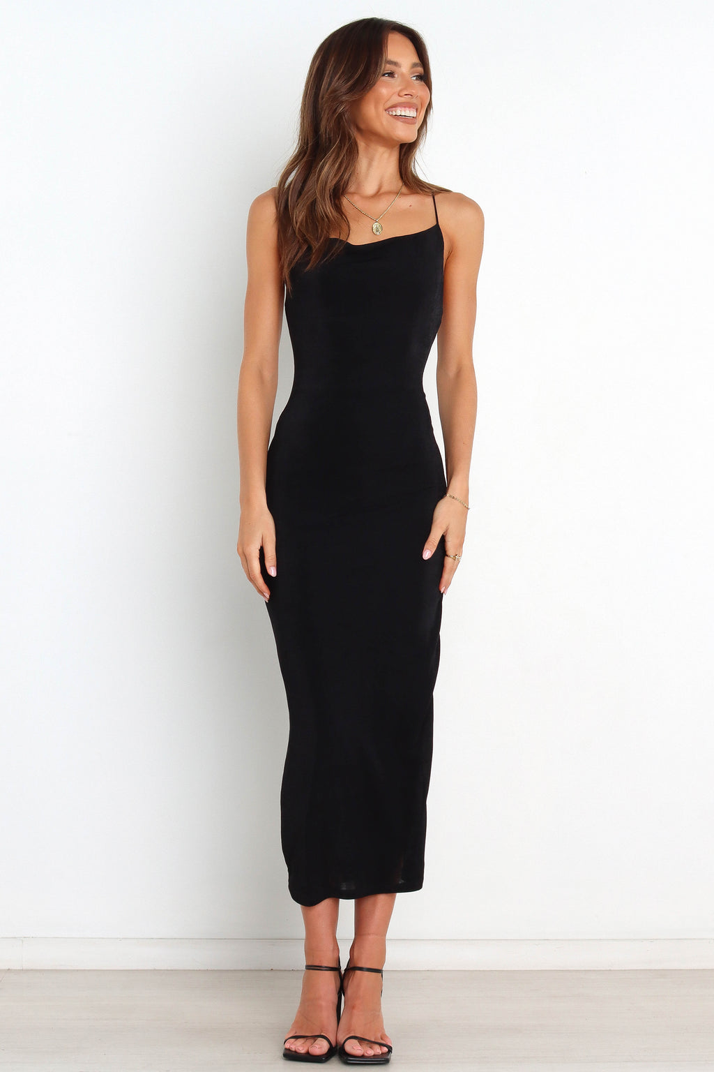 Dixie Black Shimmer Bodycon Midi Dress with Cowl Neck - view 2