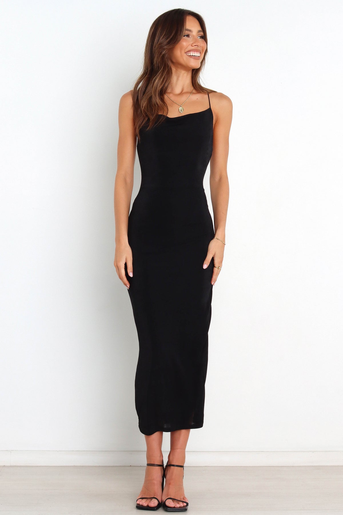 Dixie Black Shimmer Bodycon Midi Dress with Cowl Neck - view 2