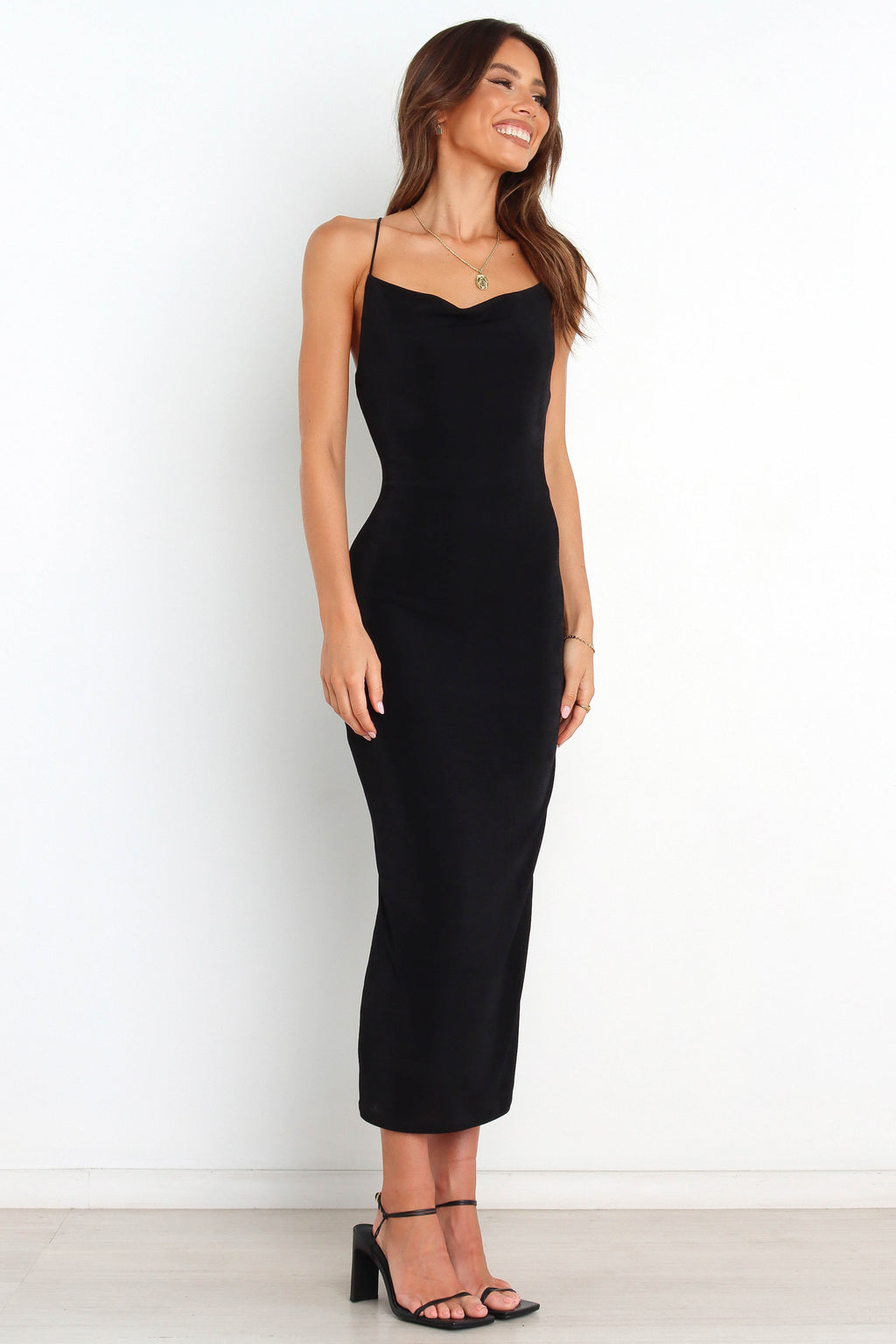 Dixie Black Shimmer Bodycon Midi Dress with Cowl Neck - view 5