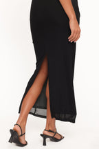 Eira Black Mesh Overlay Bodycon Maxi Dress - view 5