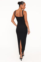 Eira Black Mesh Overlay Bodycon Maxi Dress - view 4