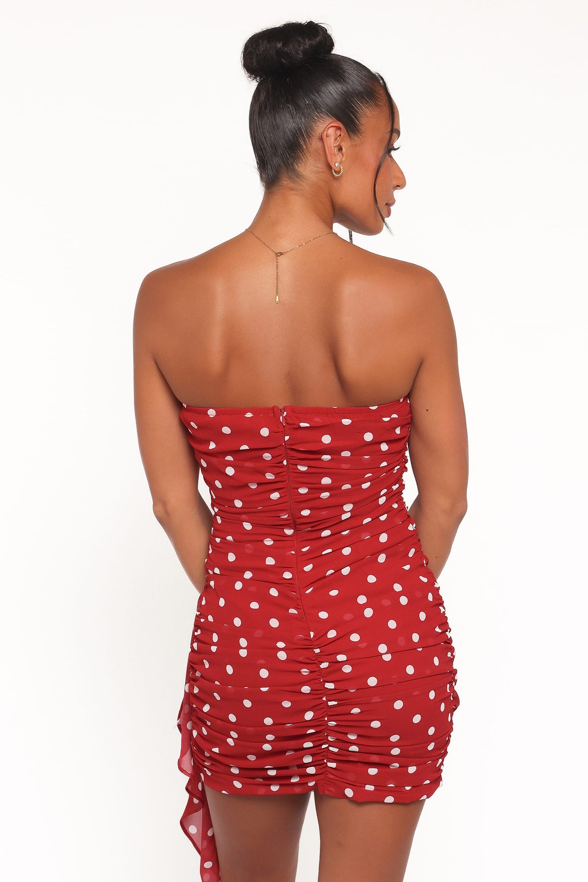 Kristen Red Polka Dot Strapless Ruched Mini Dress - view 4