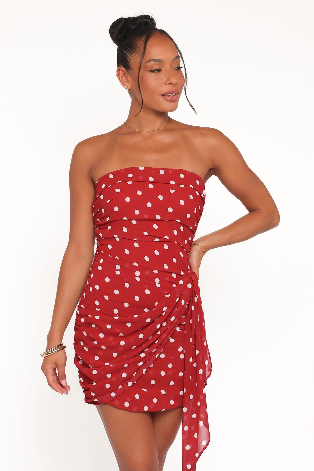 Kristen Red Polka Dot Strapless Ruched Mini Dress - view 2