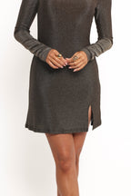Taylor Gold Metallic Long Sleeve Mock Neck Mini Dress - view 6