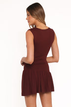 Troyan Chocolate Brown Round Neck Asymmetrical Mini Dress - view 6