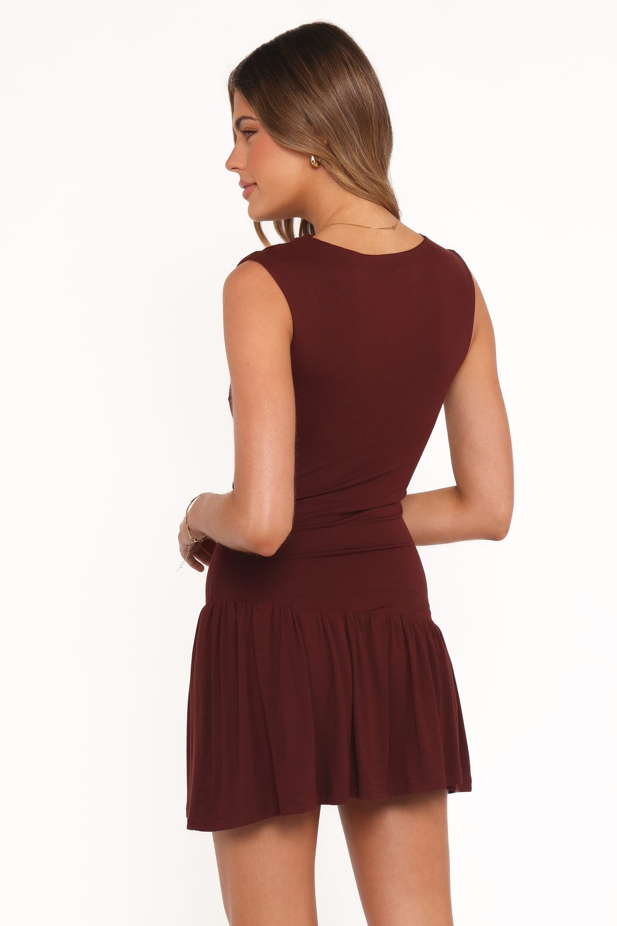 Troyan Chocolate Brown Round Neck Asymmetrical Mini Dress - view 6
