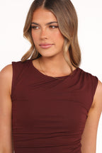 Troyan Chocolate Brown Round Neck Asymmetrical Mini Dress - view 7