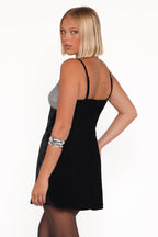 Wendelyn Black Velvet Square Neck Mini Dress with Silver Bow - view 3