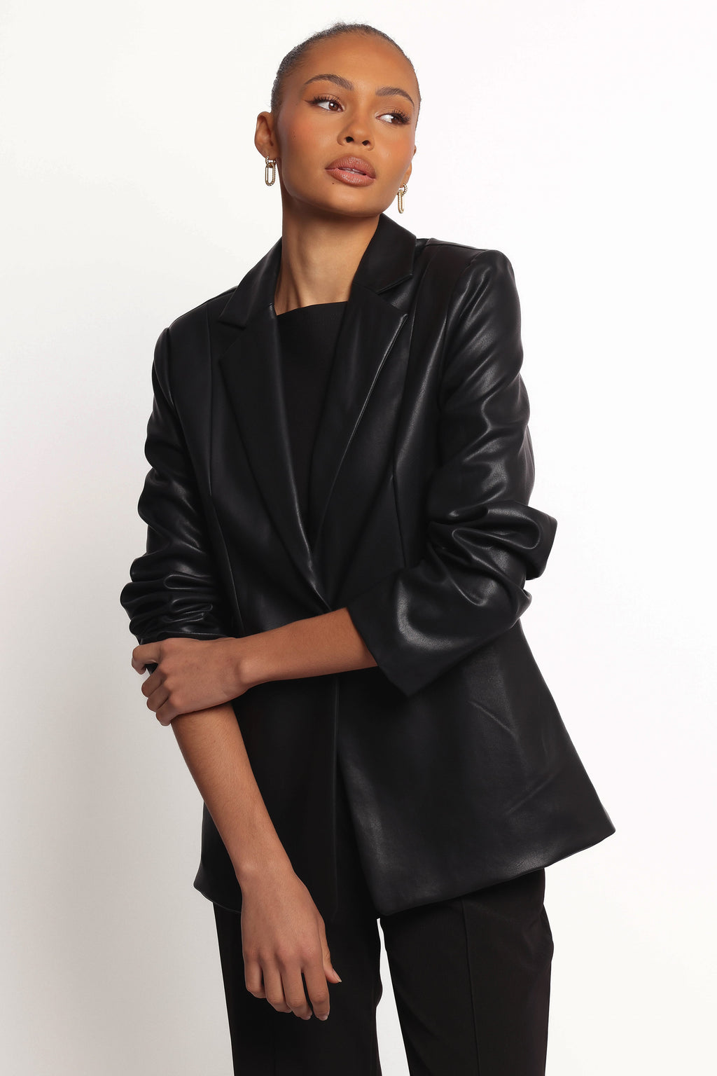 Jamie Black Faux Leather Blazer - view 4