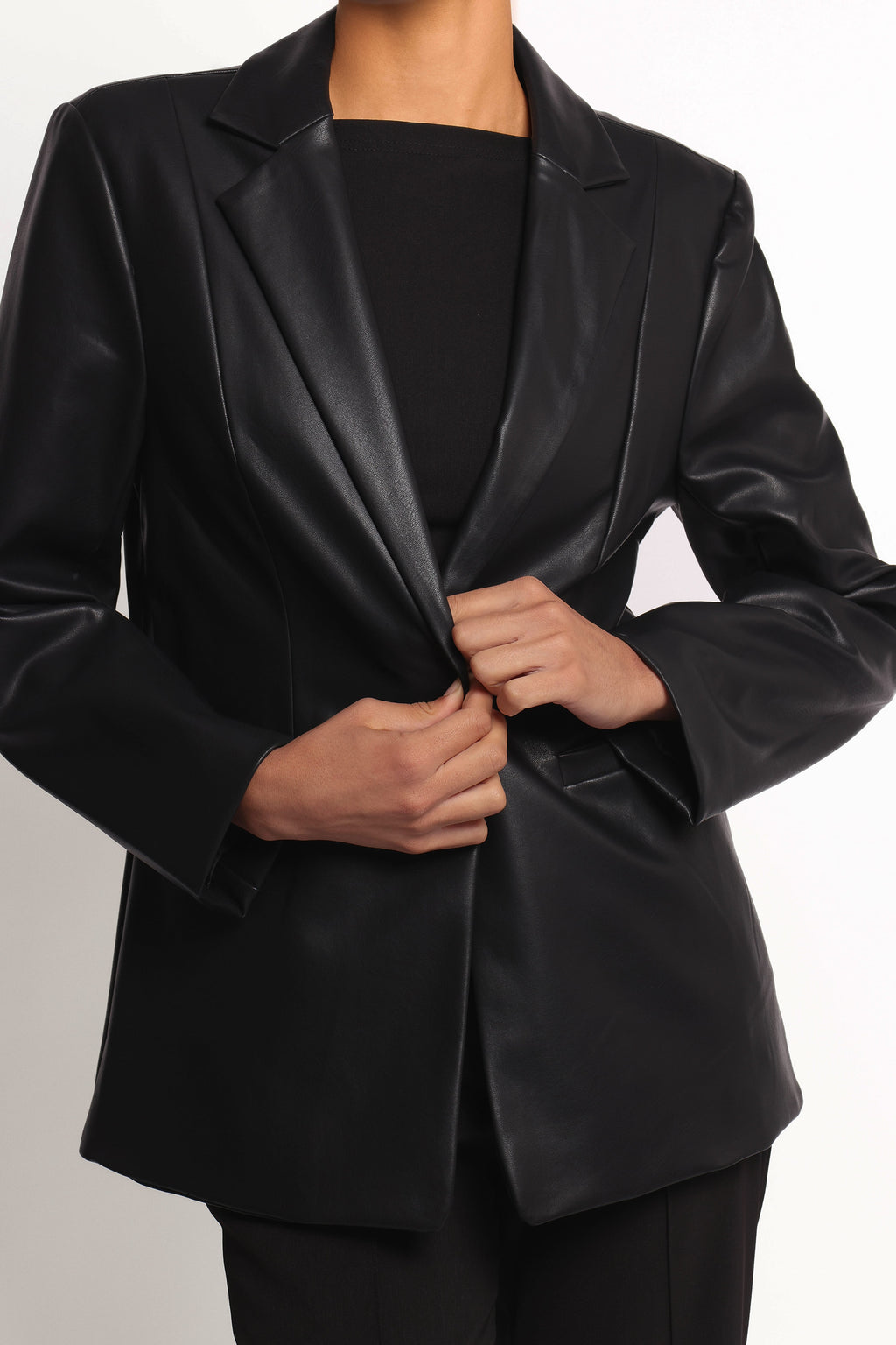 Jamie Black Faux Leather Blazer - view 7