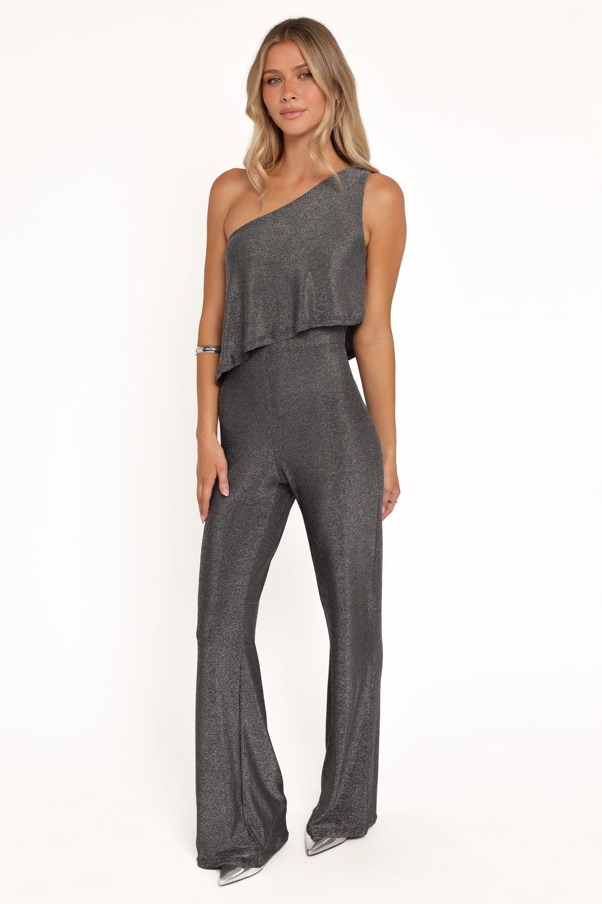 Anna Black Silver One Shoulder Lurex Jumpsuit - view 5