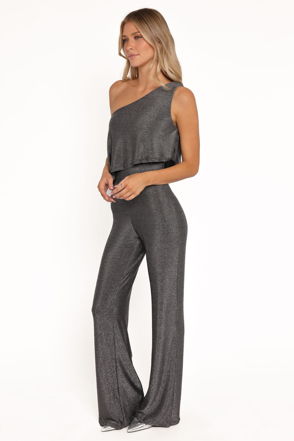 Anna Black Silver One Shoulder Lurex Jumpsuit - view 3