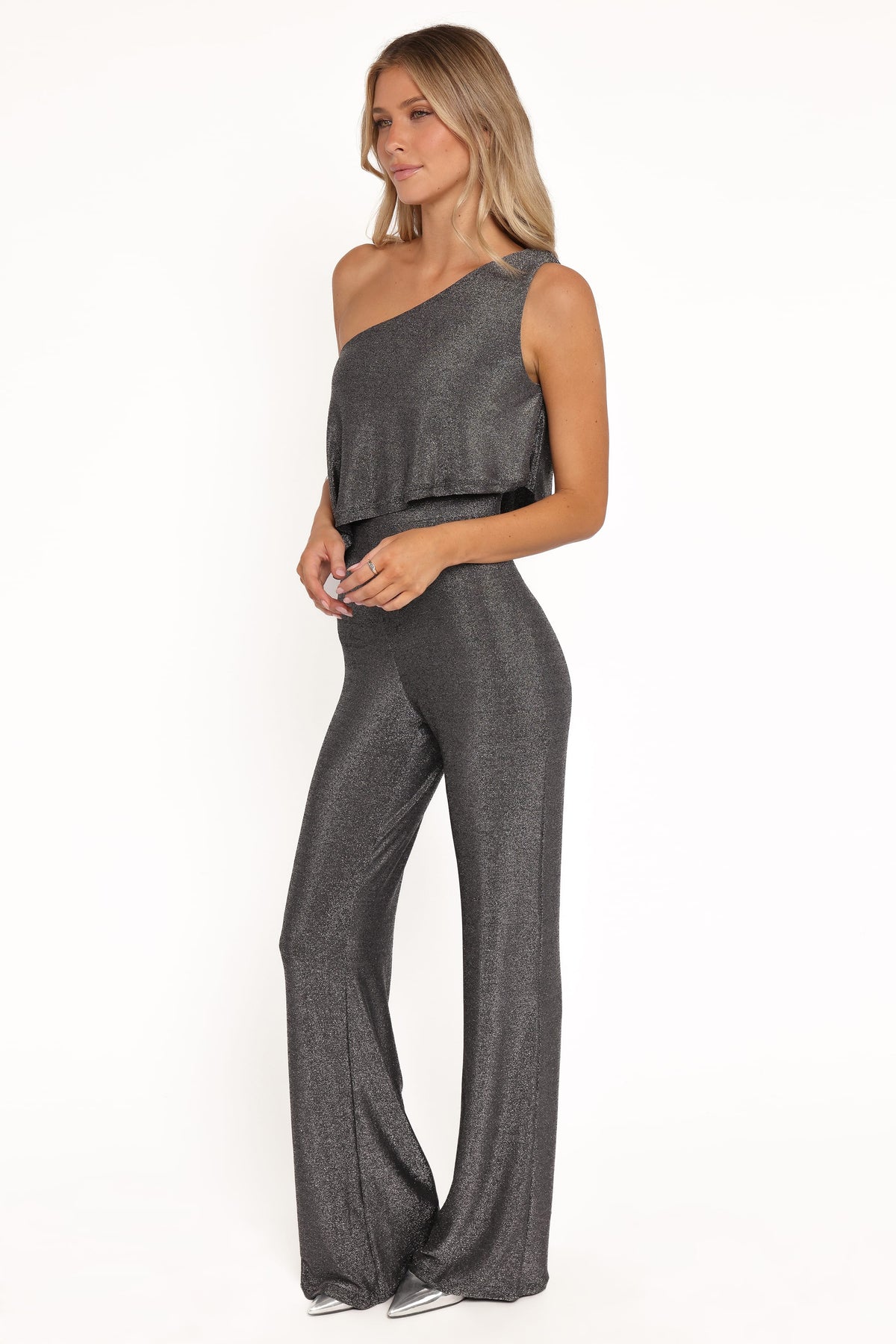 Anna Black Silver One Shoulder Lurex Jumpsuit - view 3