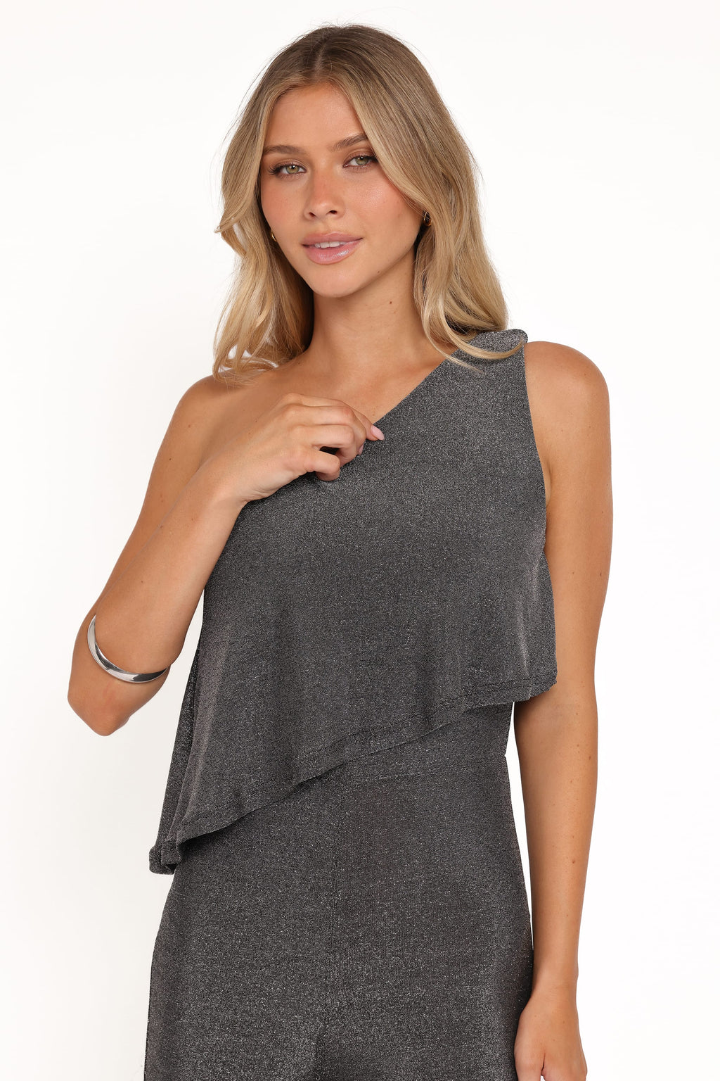Anna Black Silver One Shoulder Lurex Jumpsuit - view 2