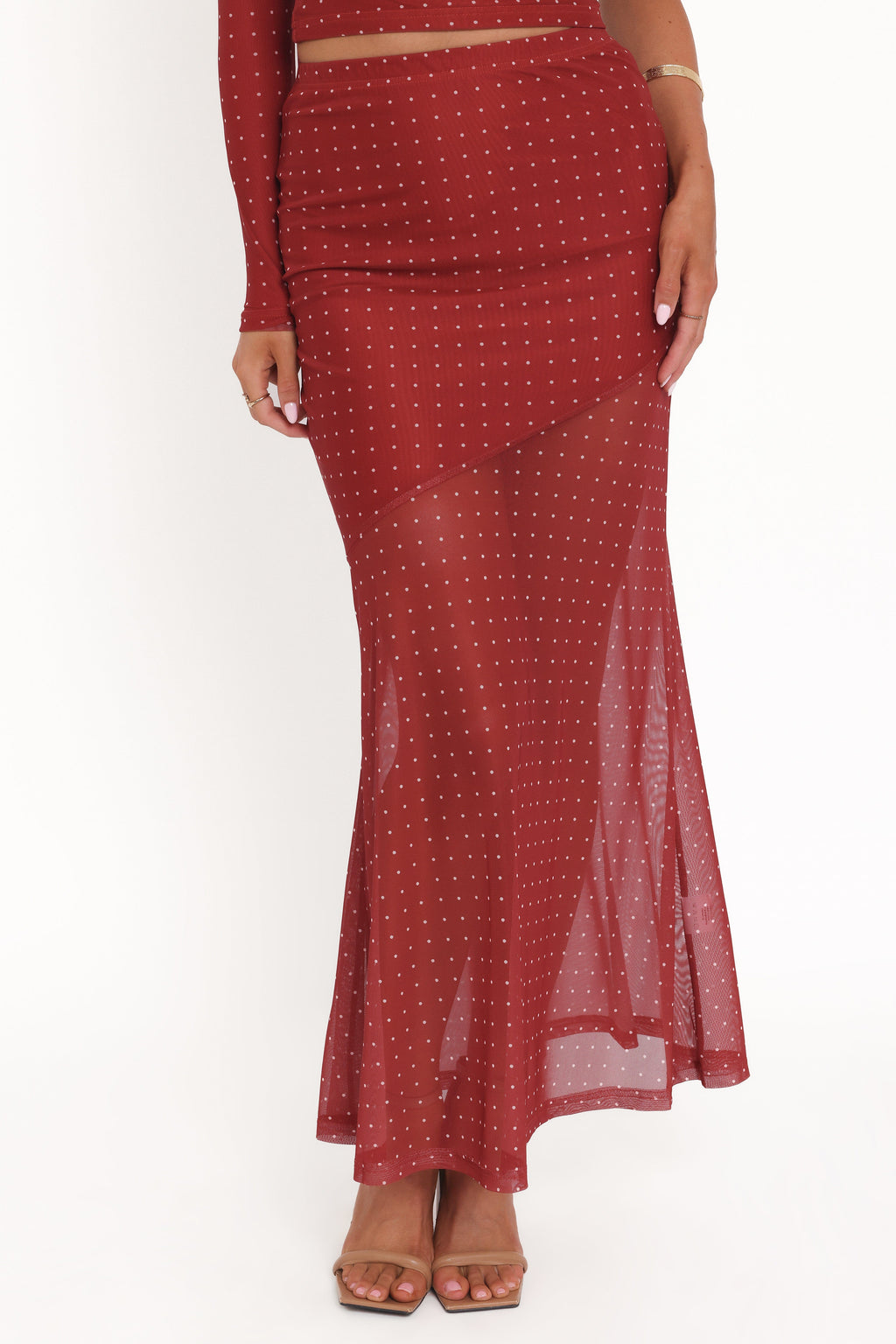 Hollie Red Polka Dot Mesh Skirt Set - view 7