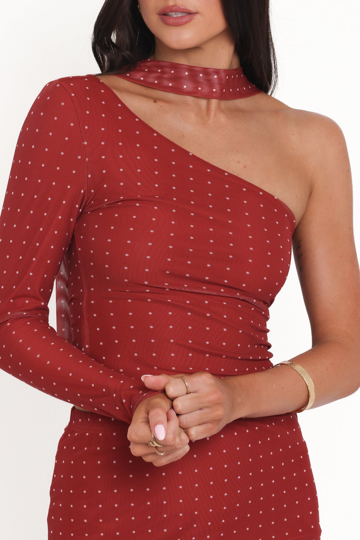 Hollie Red Polka Dot Mesh Skirt Set - view 6