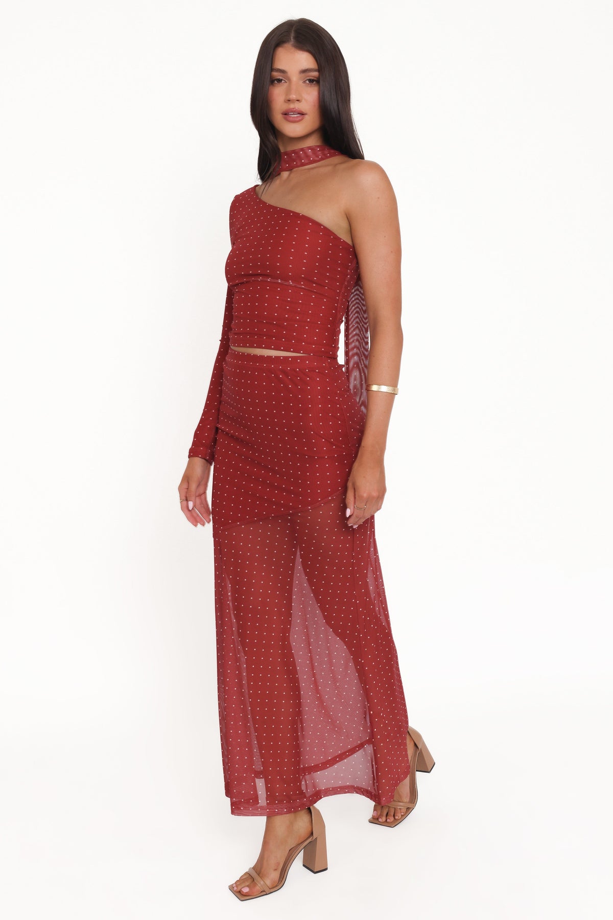 Hollie Red Polka Dot Mesh Skirt Set - view 4