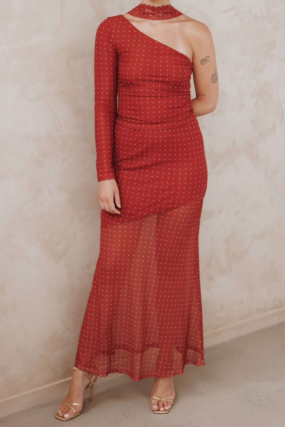 Hollie Red Polka Dot Mesh Skirt Set - view 9