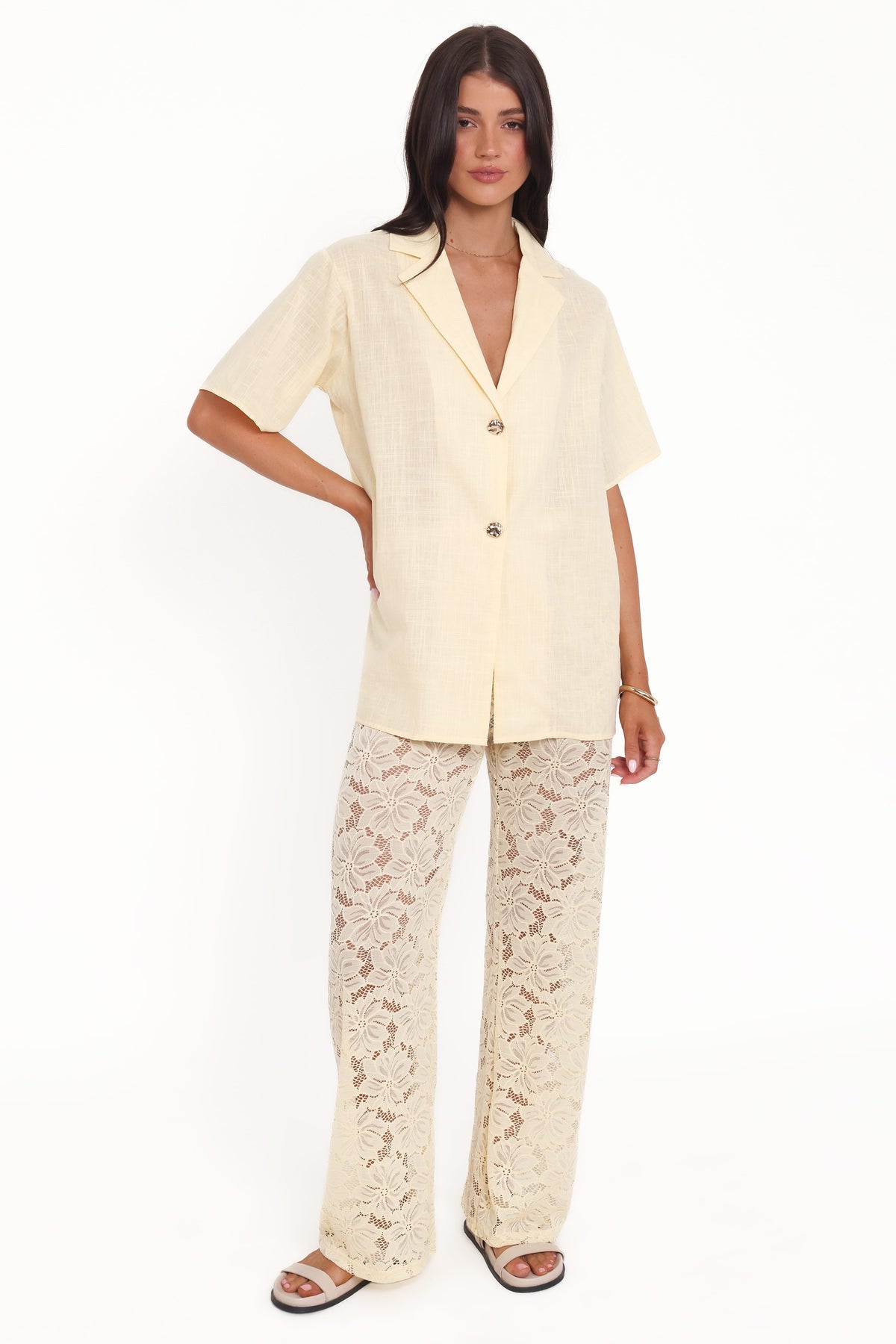 Mindy Yellow Lace Pant Set - view 1
