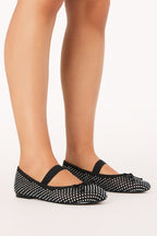 Edda Black and Diamante Flats - view 1