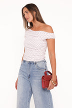 Aaron Pale Pink Dot Off Shoulder Top - view 2
