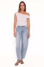 Aaron Pale Pink Dot Off Shoulder Top - view 5