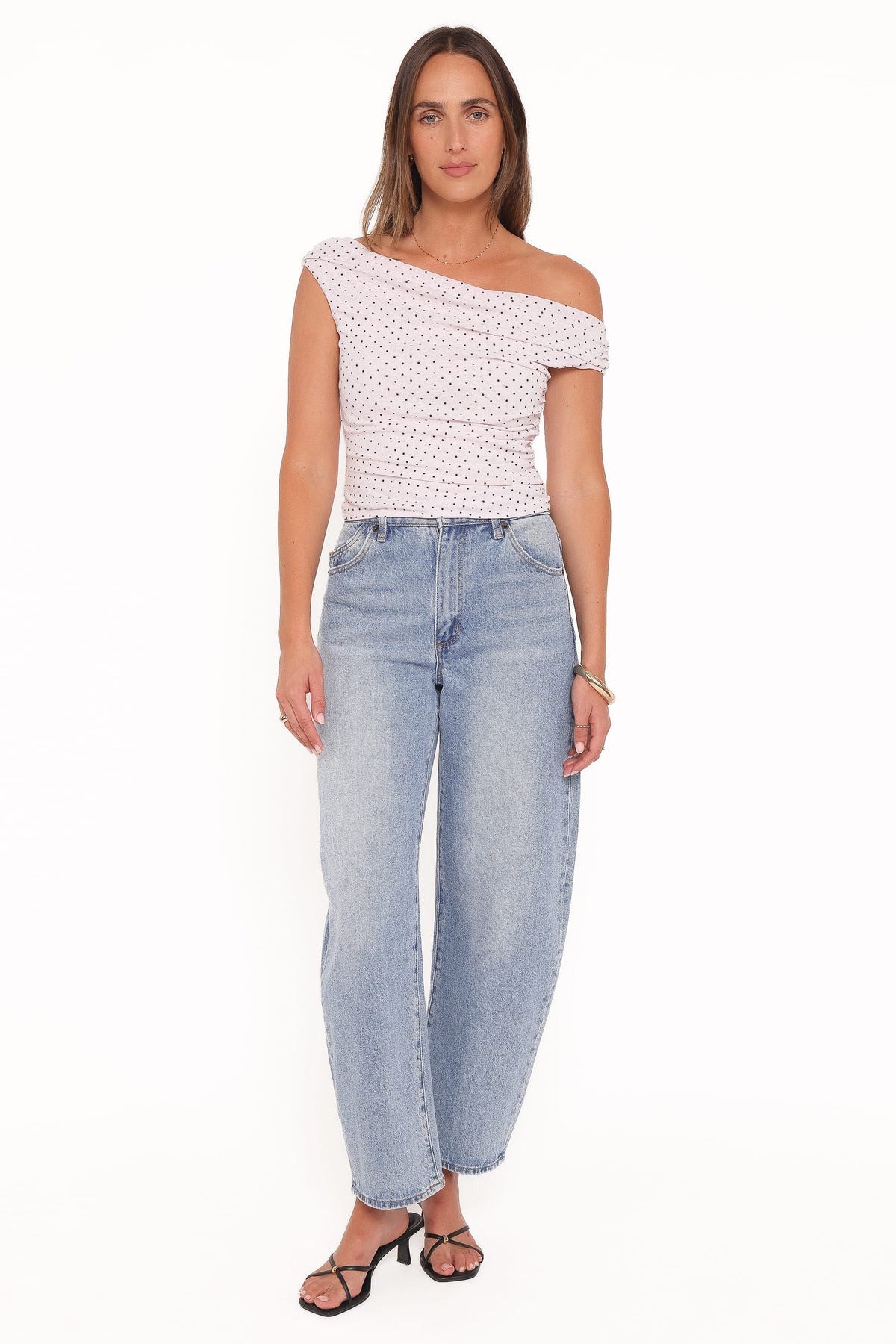 Aaron Pale Pink Dot Off Shoulder Top - view 5