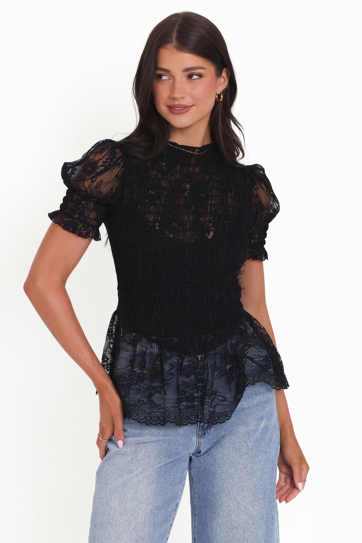 Adeline Black Lace Peplum Top - view 6