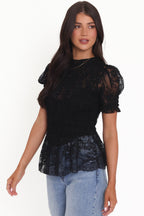 Adeline Black Lace Peplum Top - view 4
