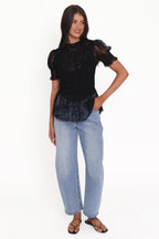 Adeline Black Lace Peplum Top - view 2