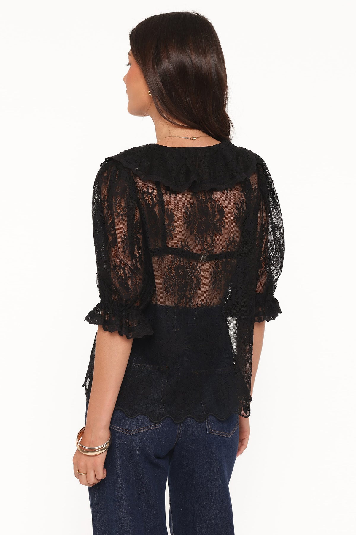 Adhanna Black Cotton Lace Top - view 4