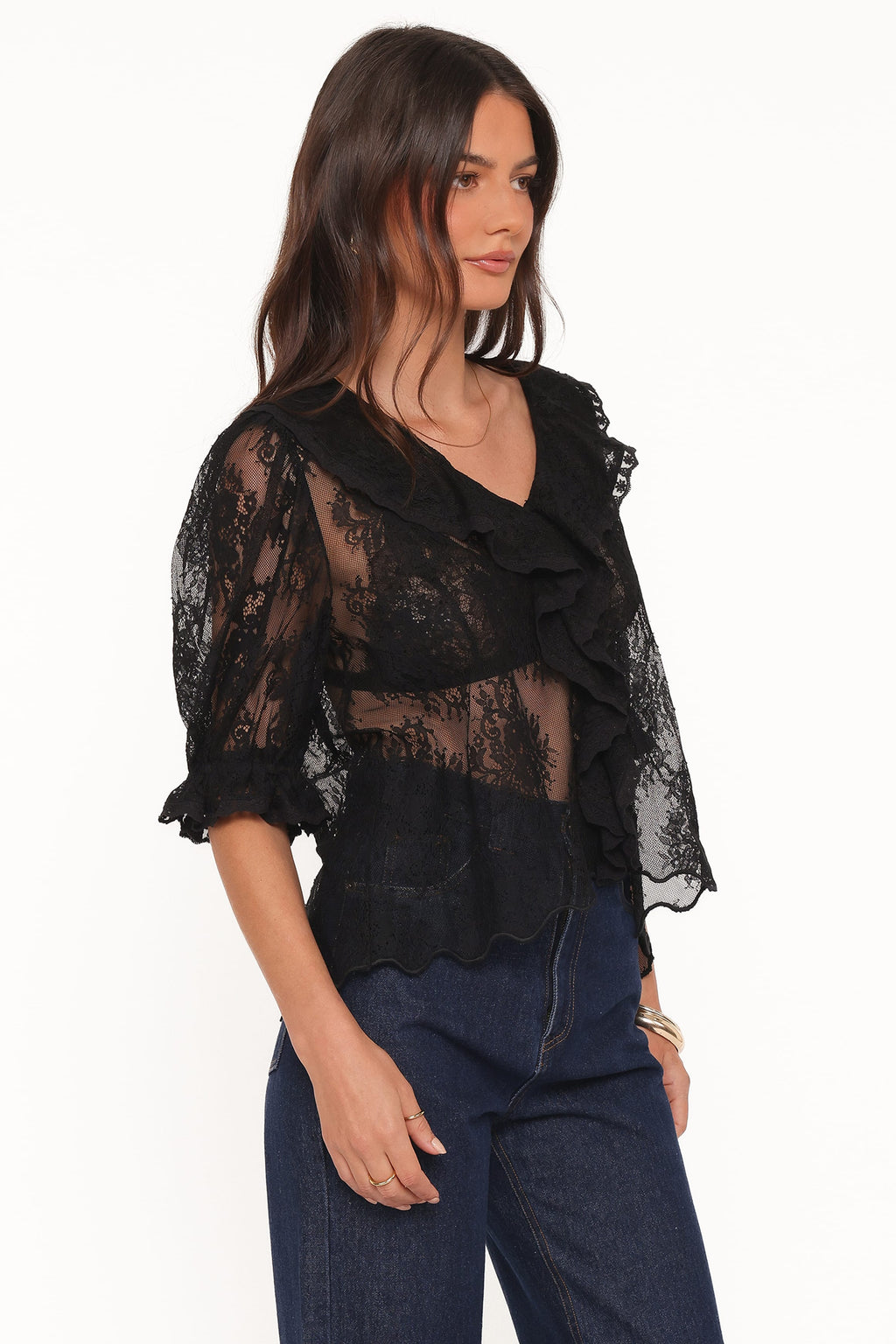 Adhanna Black Cotton Lace Top - view 2