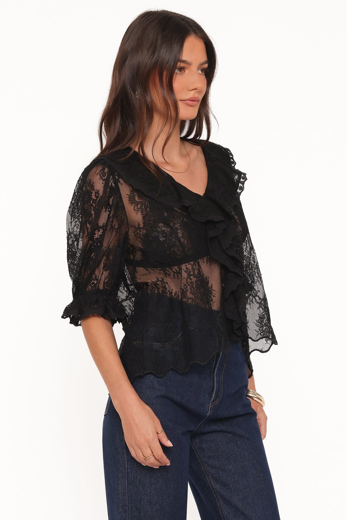 Adhanna Black Cotton Lace Top - view 2