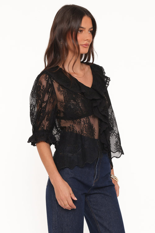 Adhanna Black Cotton Lace Top - view 2