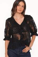 Adhanna Black Cotton Lace Top - view 1