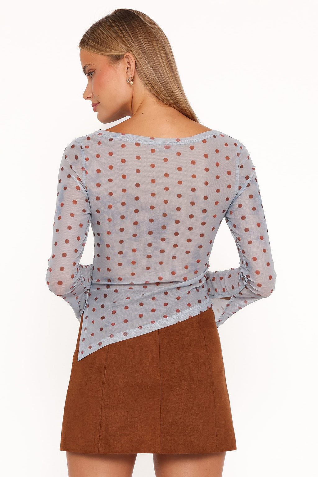 Annora Blue Dot Asymmetrical Mesh Top - view 4