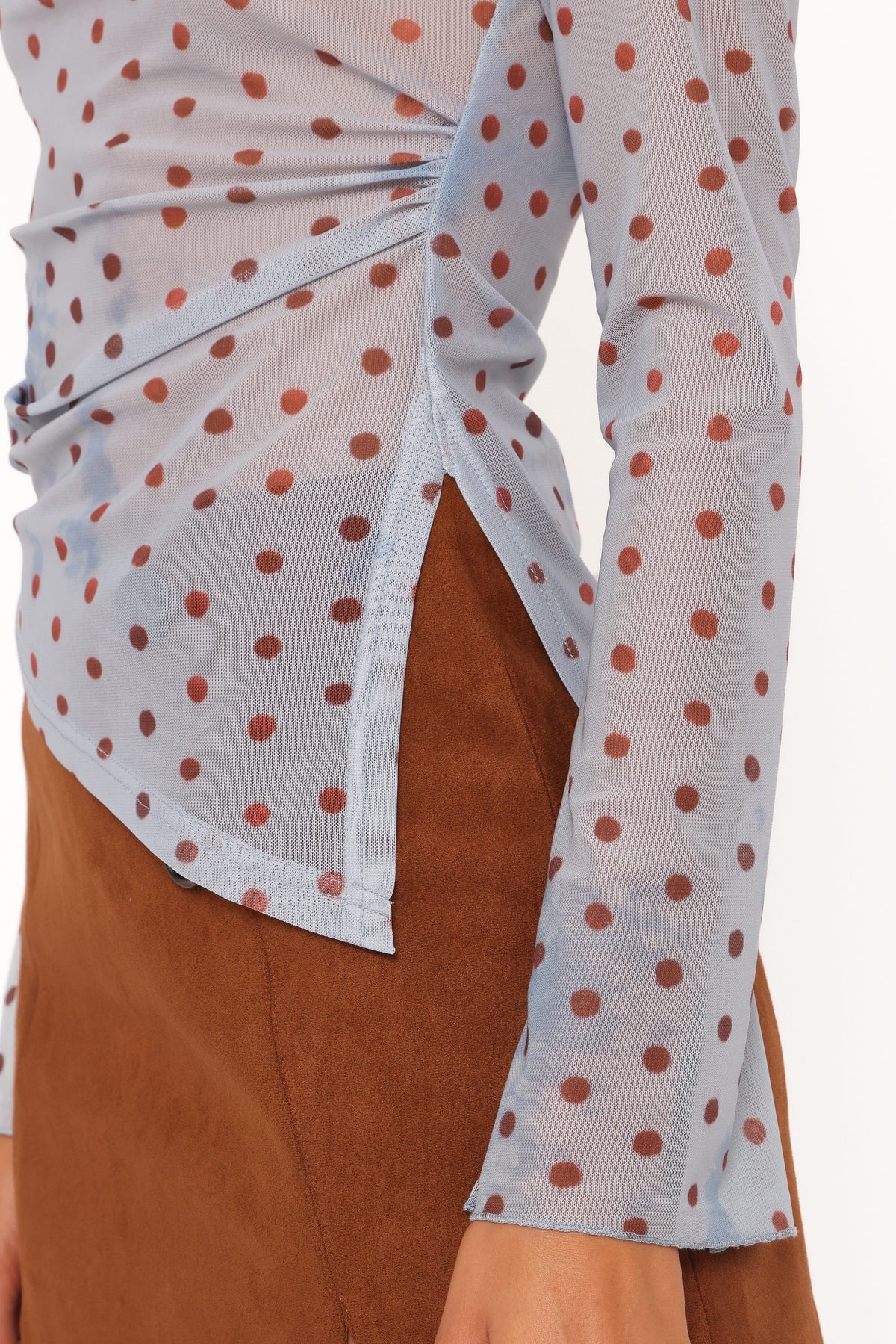 Annora Blue Dot Asymmetrical Mesh Top - view 2