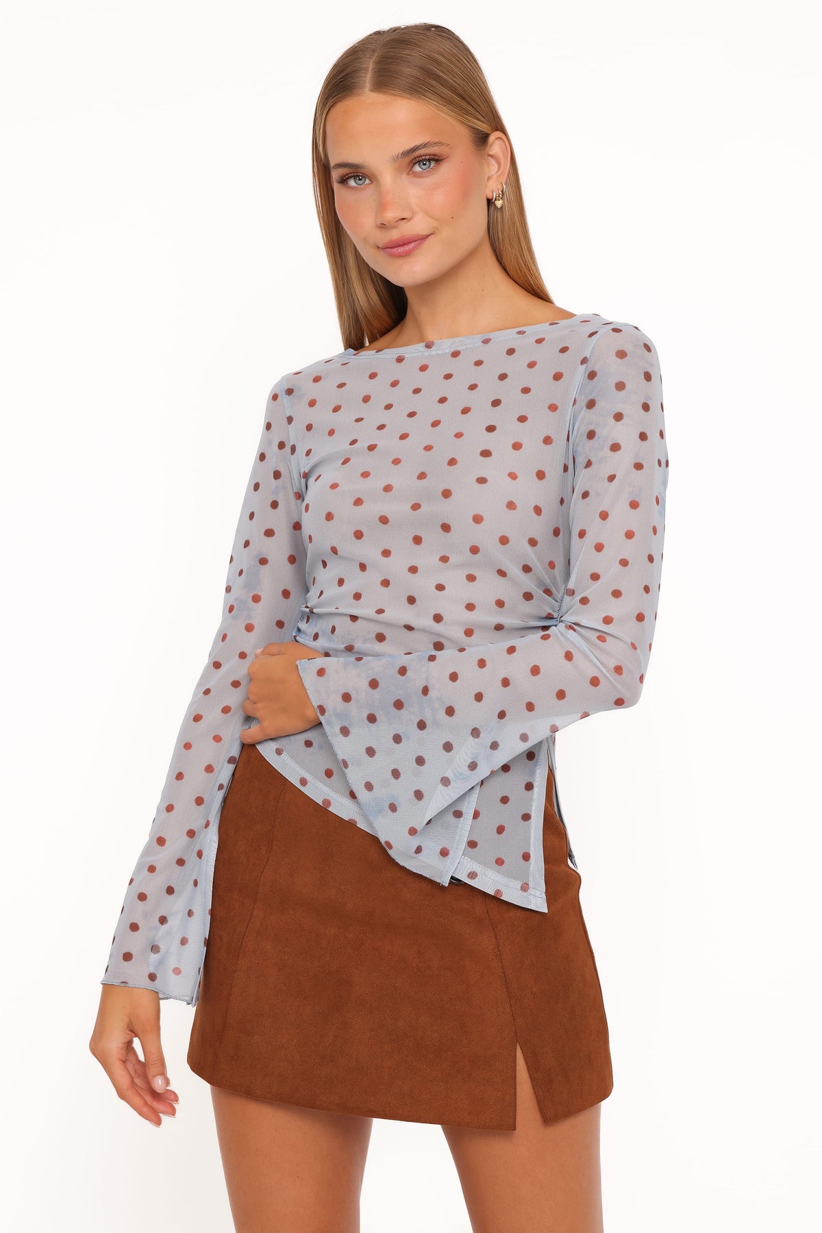 Annora Blue Dot Asymmetrical Mesh Top - view 1