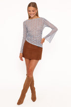 Annora Blue Dot Asymmetrical Mesh Top - view 5