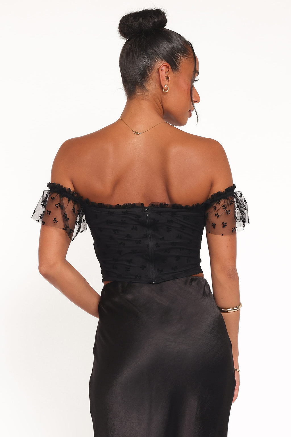 Aster Black Off Shoulder Mesh Top - view 5