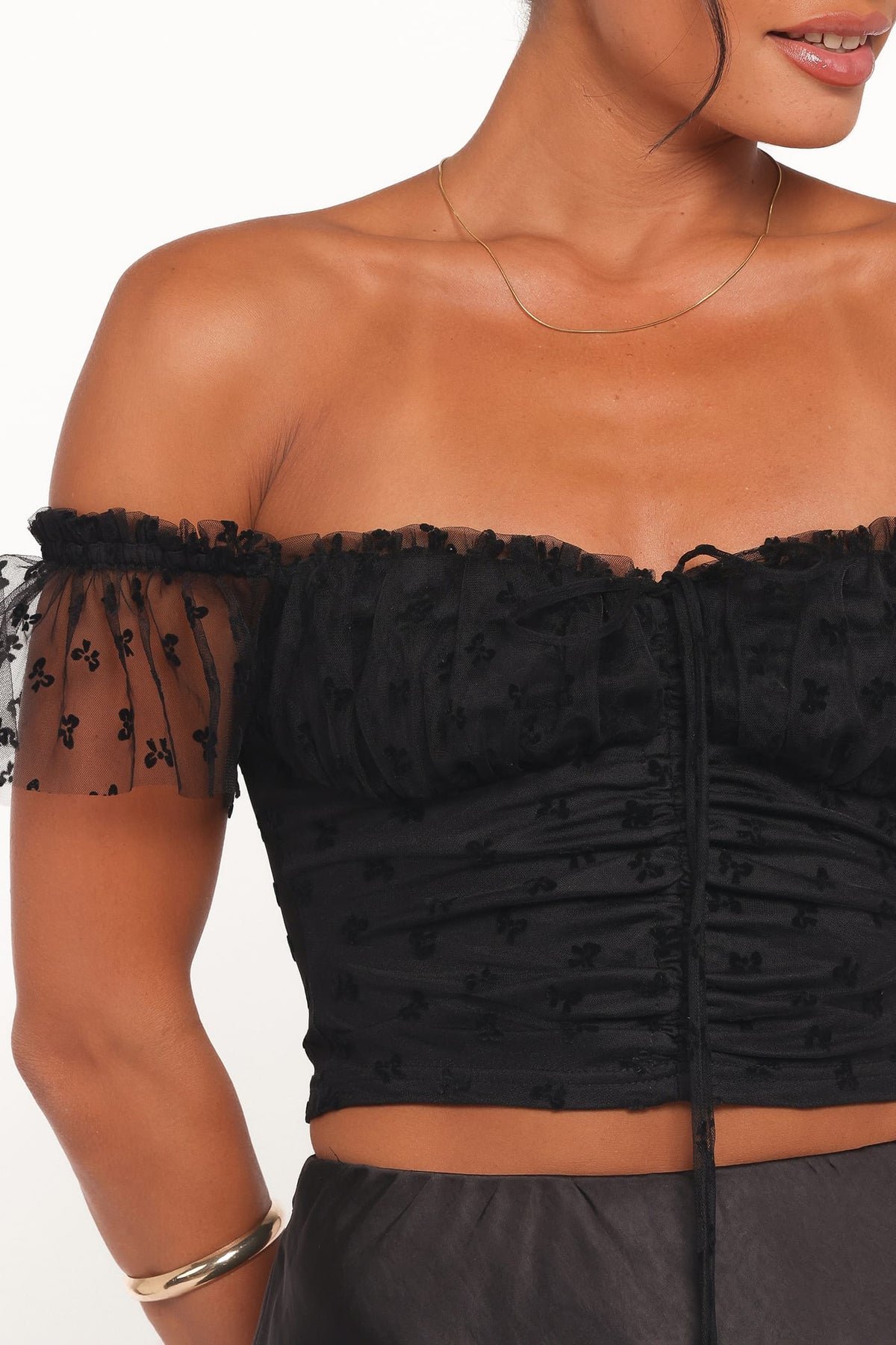 Aster Black Off Shoulder Mesh Top - view 3