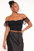 Aster Black Off Shoulder Mesh Top - view 2