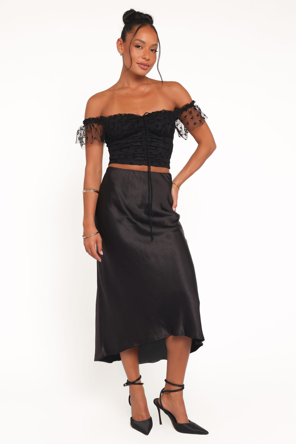 Aster Black Off Shoulder Mesh Top - view 6