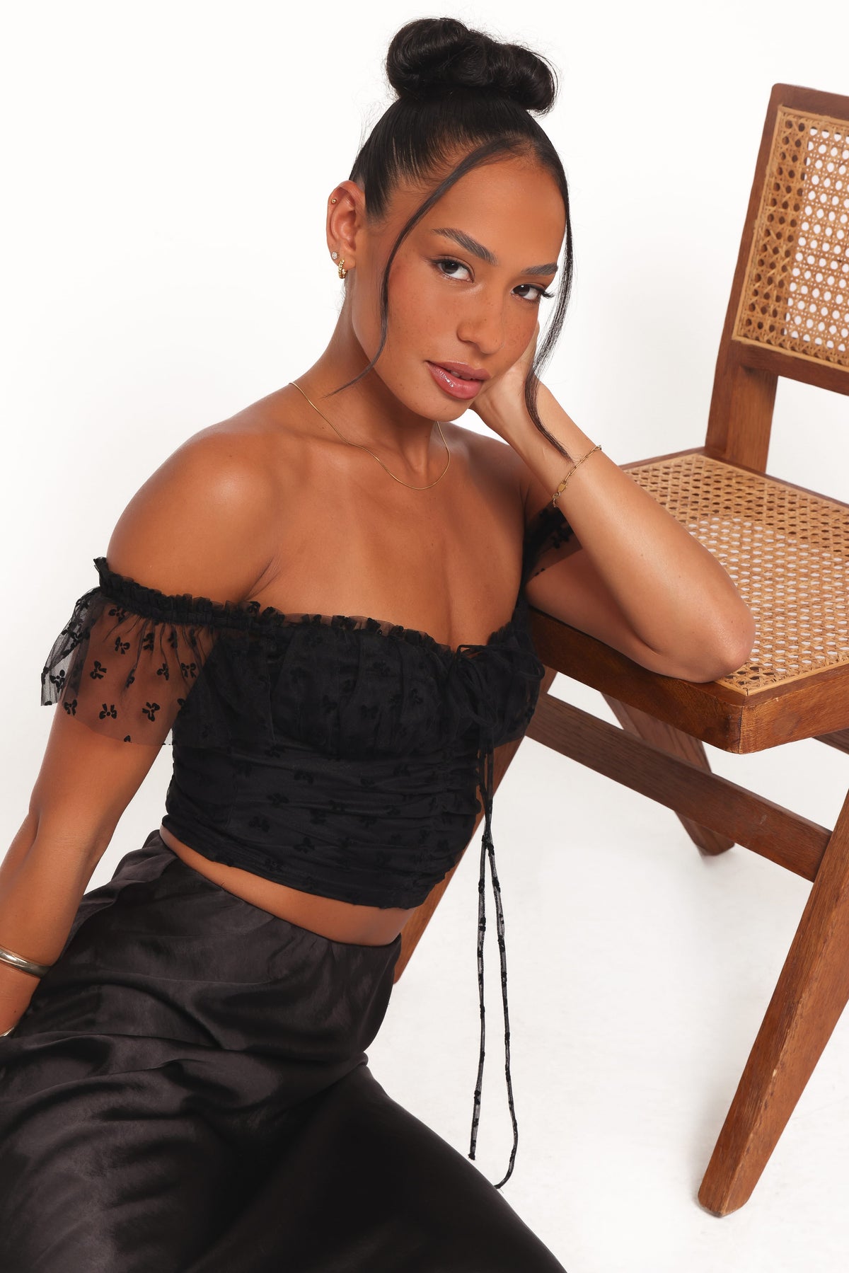 Aster Black Off Shoulder Mesh Top - view 1