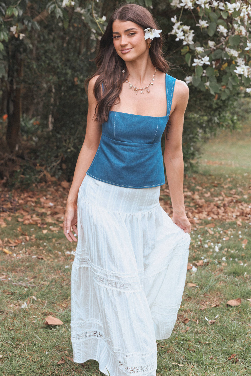 Azura Denim Cotton Square Neck Top - view 1