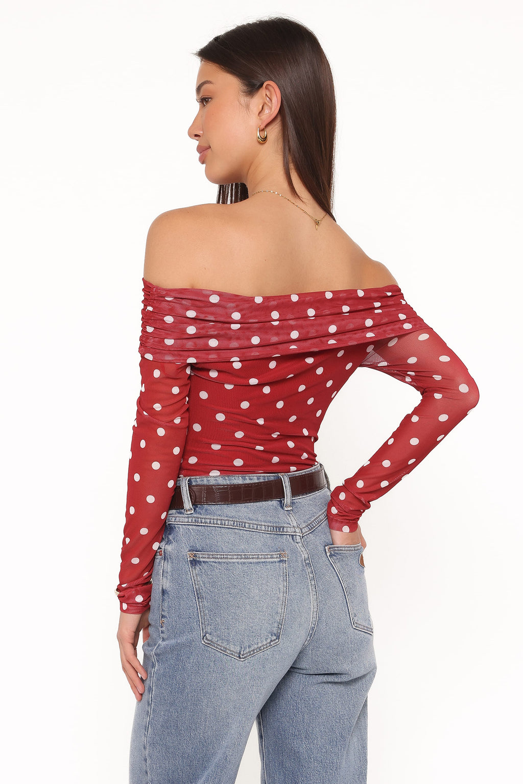 Caelira Red Polka Dot Off Shoulder Top - view 4