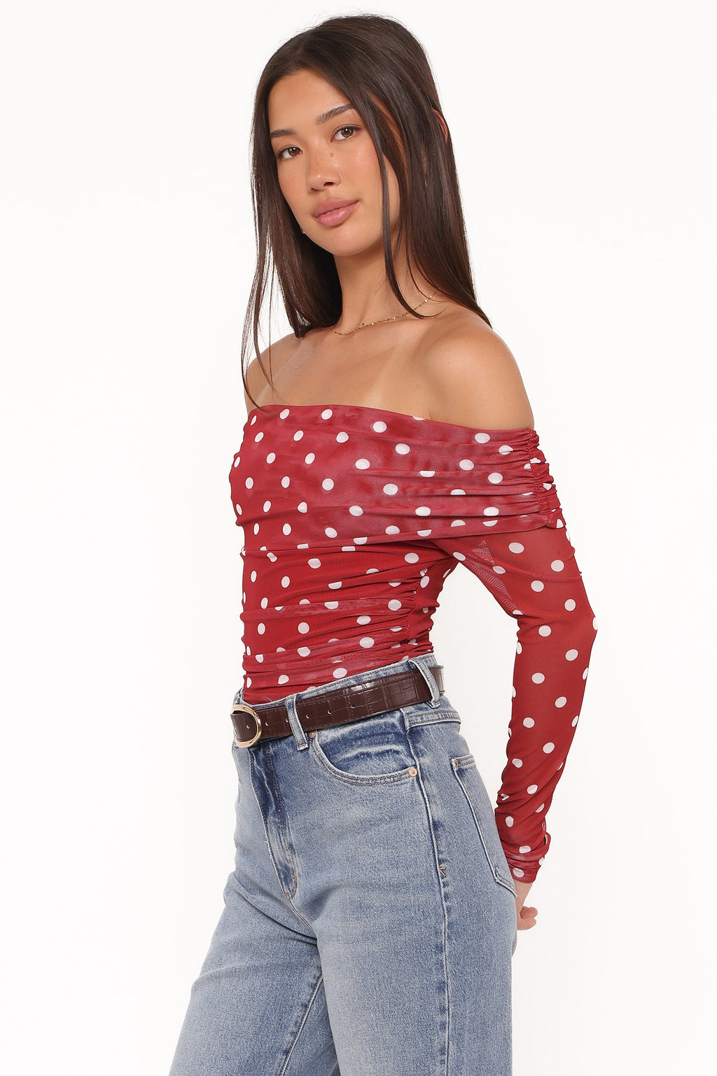 Caelira Red Polka Dot Off Shoulder Top - view 3